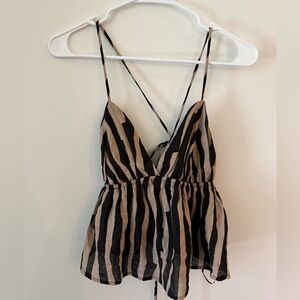 Women's Strappy V-Neck Print Tank Top - Black and Tan